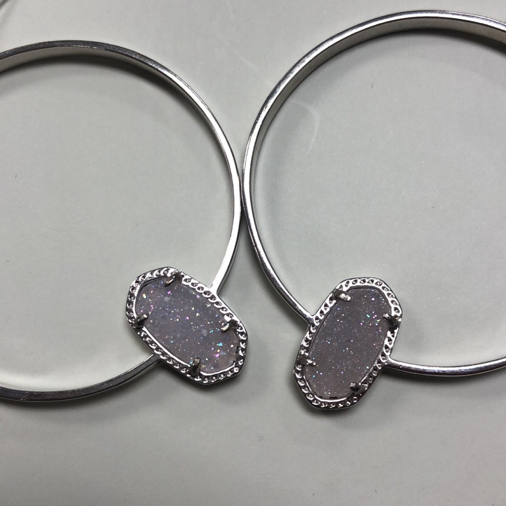 Kendra Scott Iridescent Drusy Elora Silver Hoop Earrings - Picture 6 of 7